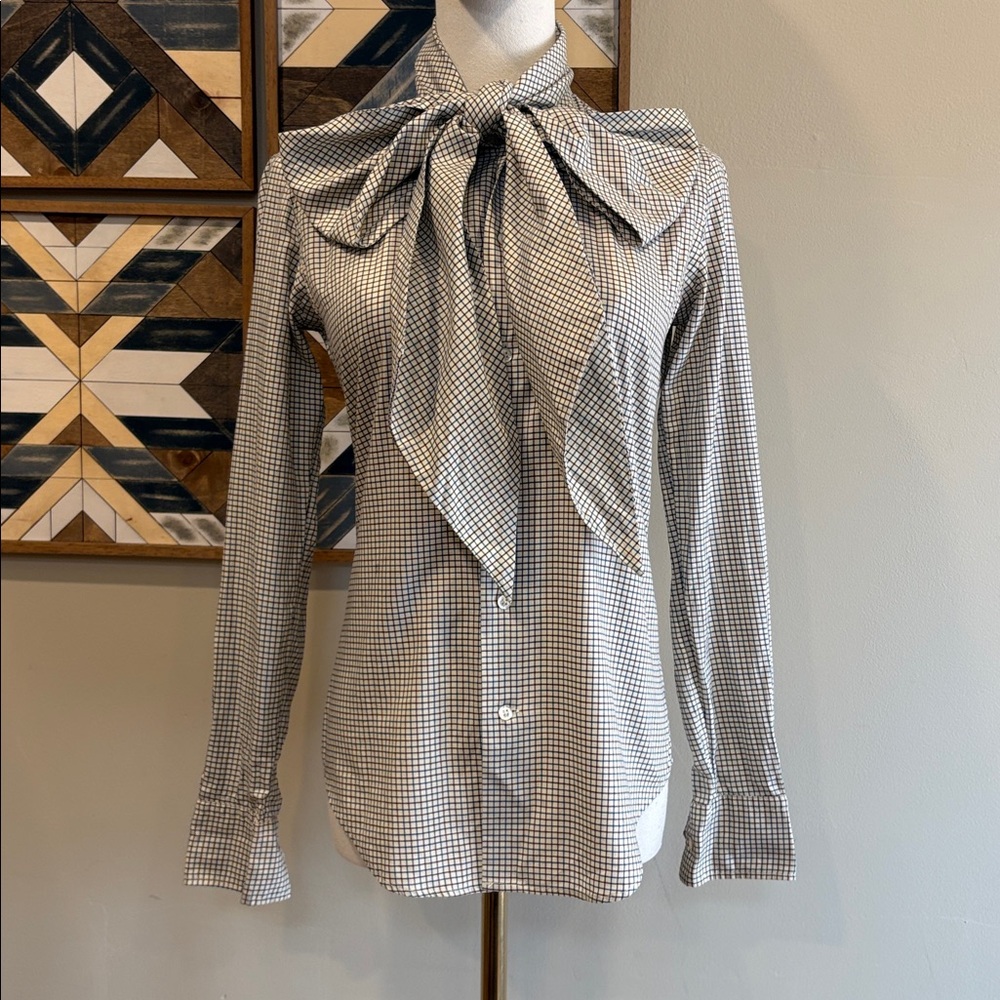 Vintage Ralph Lauren Button-Front Long Sleeve Top with Scarf size 2 Slim Fit - Picture 6 of 16